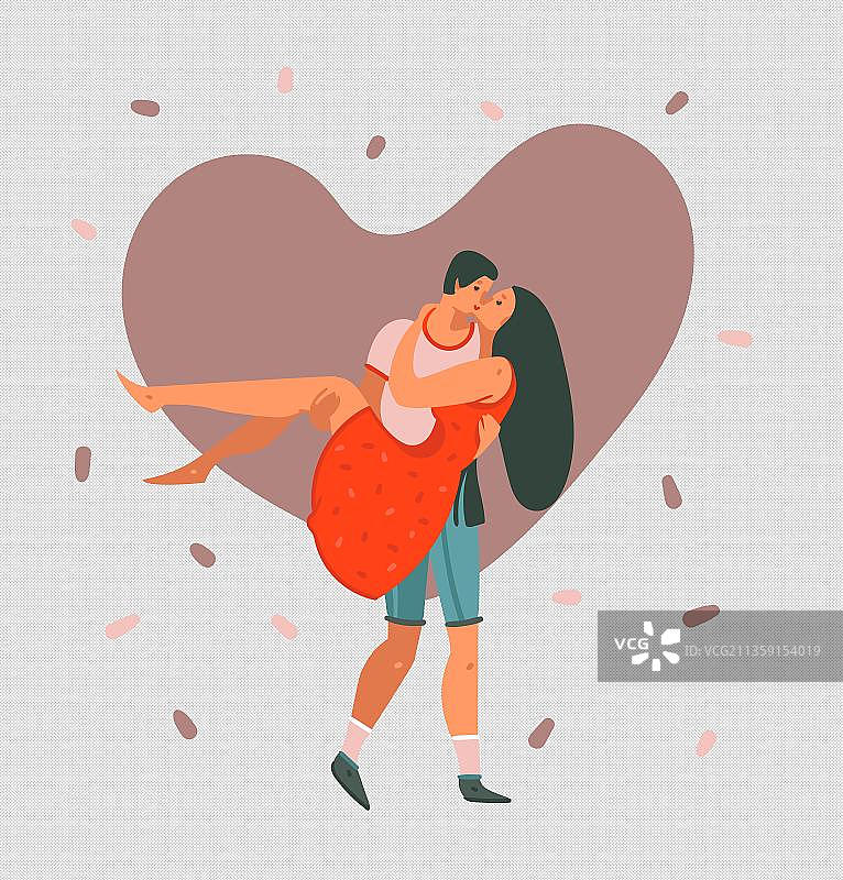 公主抱亲吻的情侣图片素材