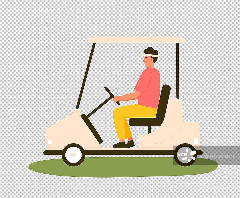 开着电动高尔夫球车的男人图片素材