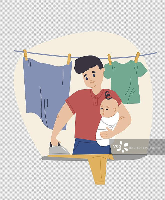 熨烫衣服卡通插画高清png免抠元素图片素材