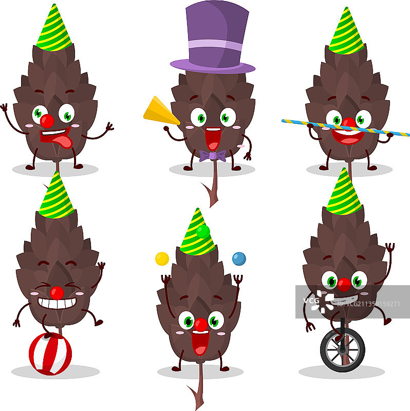 具有各种马戏团造型的针叶树卡通形象图片素材