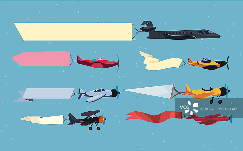 七架带有标语牌的飞机图片素材