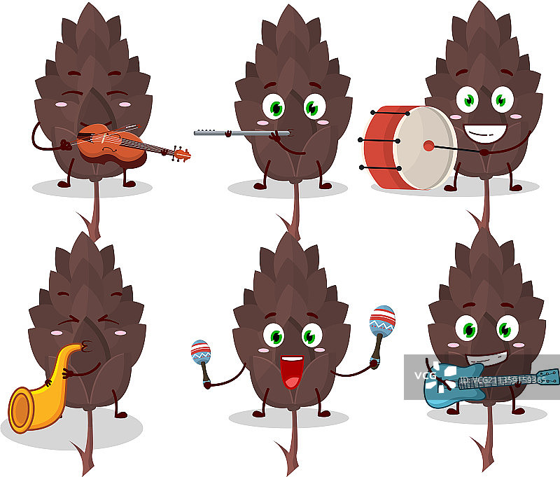 正在玩耍的卡通针叶树角色图片素材