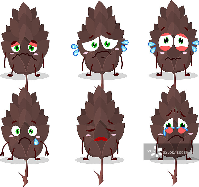表情悲伤的卡通针叶树图片素材