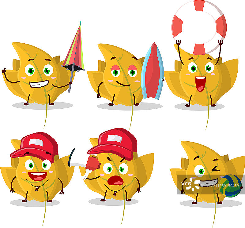 快乐表情七叶树果黄色树叶卡通人物图片素材