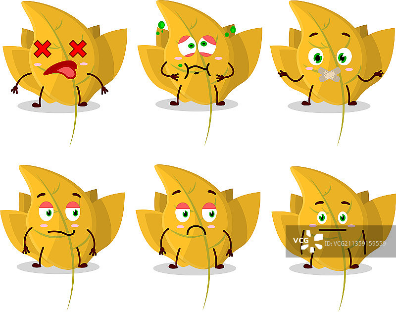 卡通人物与不屑表情的七叶树果实黄叶图片素材