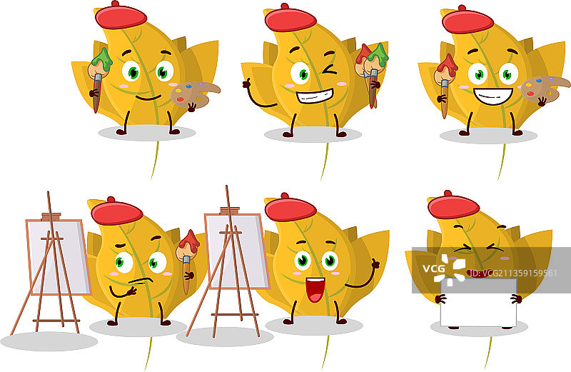 板栗黄叶卡通艺术家图片素材