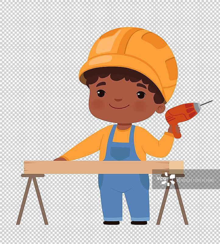拿着电钻机的工人元素图片素材