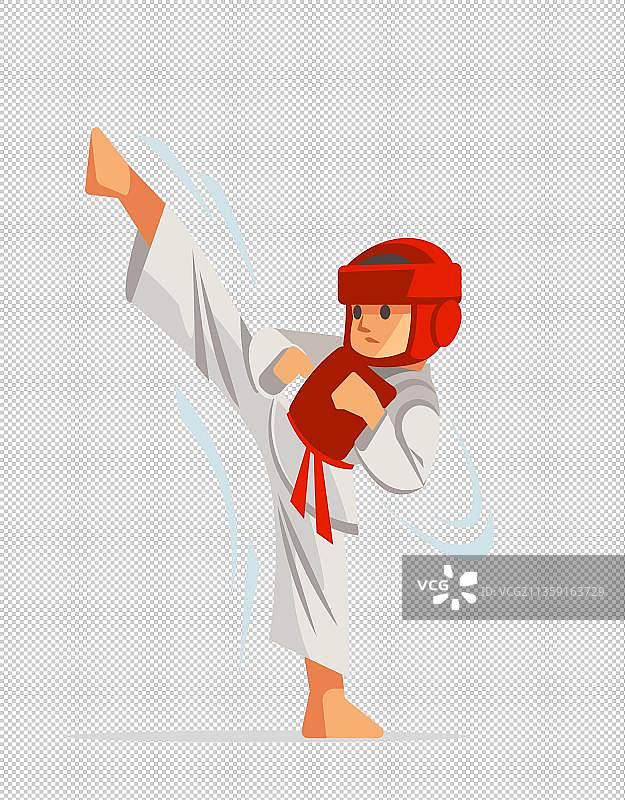 踢腿跆拳道姿势卡通高清png免抠元素图片素材