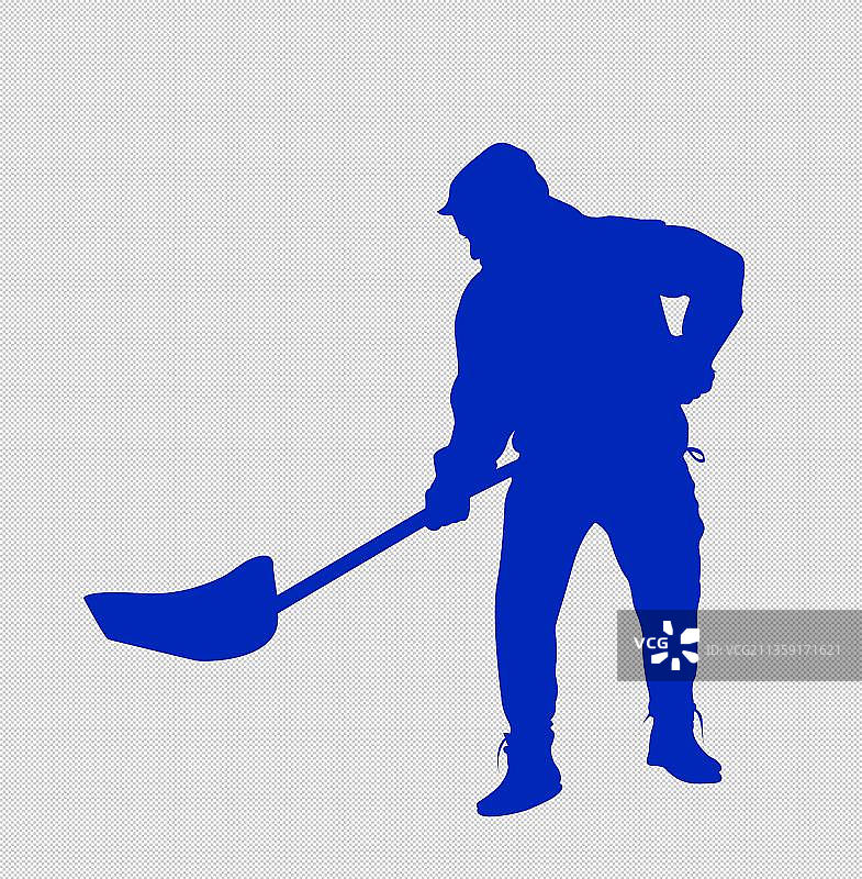 站立的挖土工人剪影图片素材