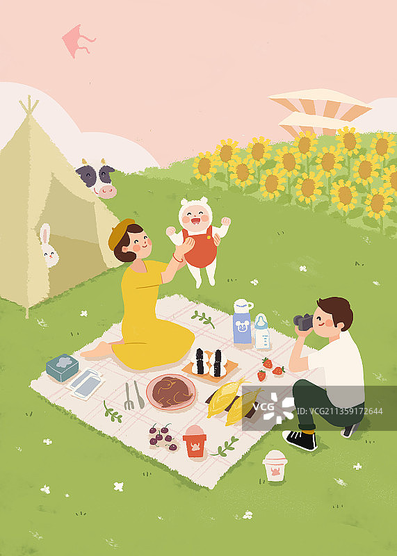 春日草地亲子野餐图片素材