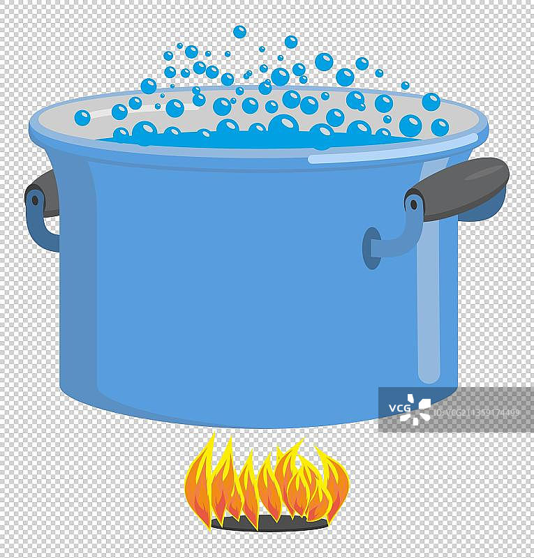 开水沸腾的蓝色小锅图片素材