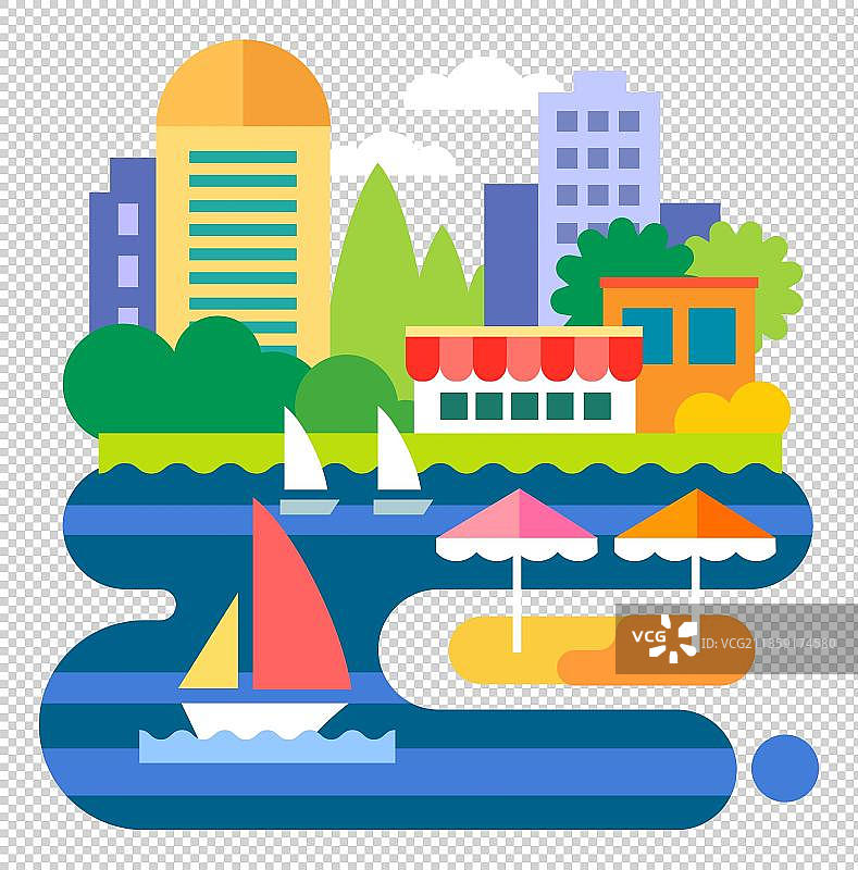 高楼大厦的海边城市图片素材