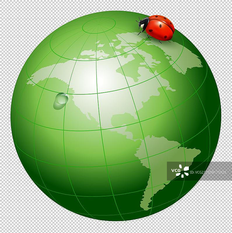 绿色地球跟七星瓢虫图片素材