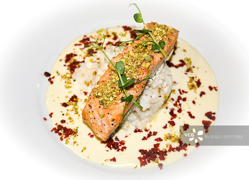 白色背景餐盘美食高角度视图图片素材