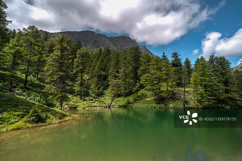 意大利库内奥省马尔莫拉湖畔树木风光图片素材