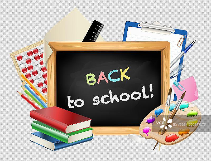 书本调料盘装饰的返校黑板图片素材