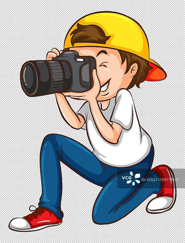 半蹲拍照的男孩图片素材