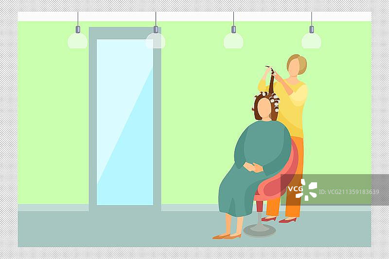 卡通理发店烫发的女生图片素材