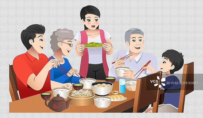 一家五口晚饭时间图片素材