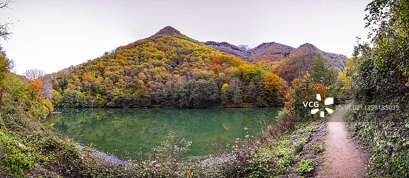 意大利卢卡圣岛秋季湖畔树木风光图片素材