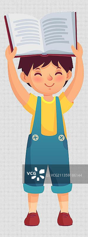 背带裤男孩把书举过头顶图片素材