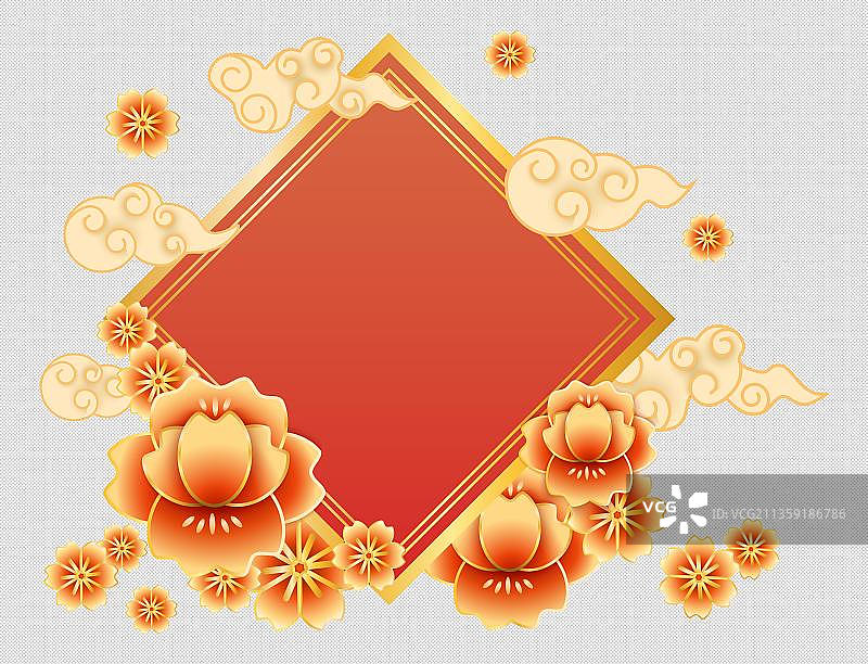中国风金边花朵跟福帖图片素材
