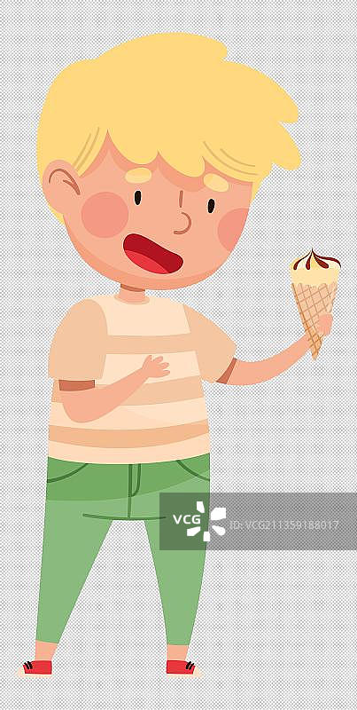 一个卡通黄头发的男生拿着冰淇淋图片素材