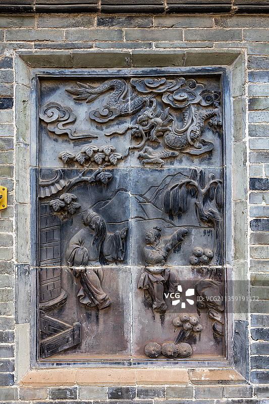 山西晋商大院砖雕影壁图片素材