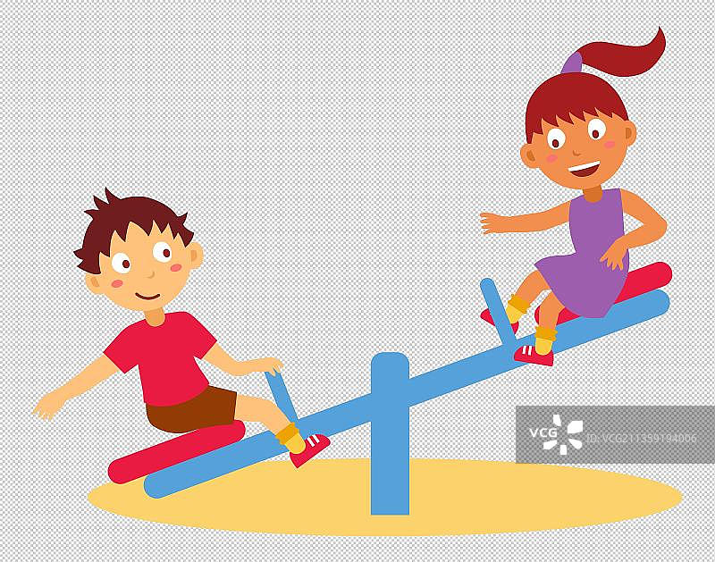 玩跷跷板的两个儿童图片素材