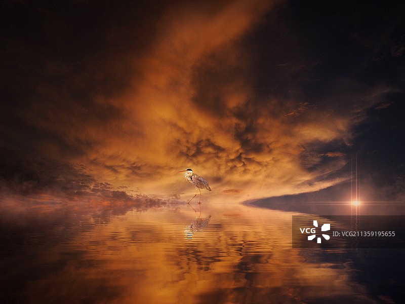 日落时湖面对天空的景色图片素材