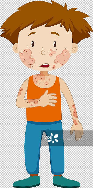 卡通全身过敏的男孩图片素材