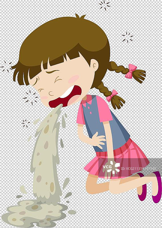 卡通呕吐的女孩元素图片素材