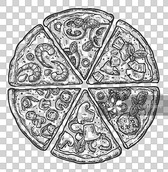 卡通黑色线条披萨元素图片素材