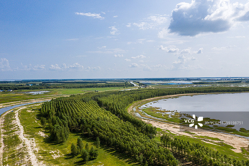 黑龙江省大庆市杜尔伯特县连环湖草原湿地中部引嫩工程图片素材