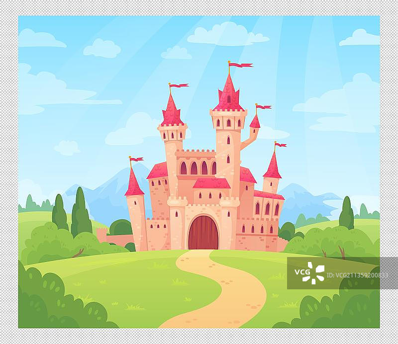 卡通草原上的城堡元素图片素材