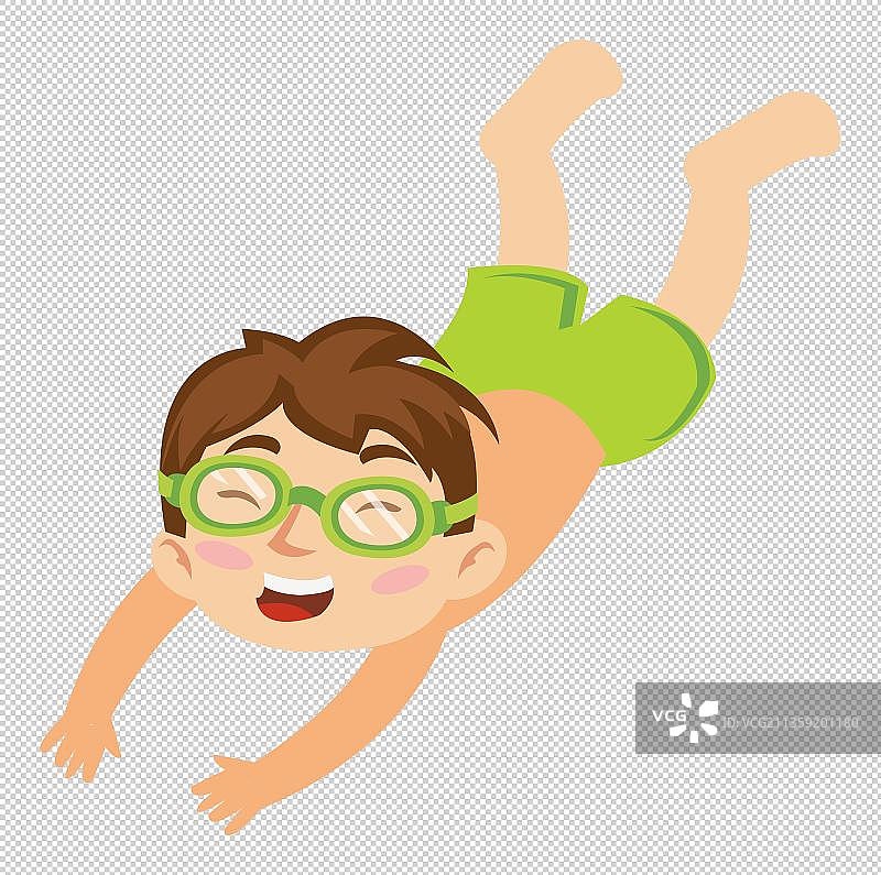游泳的卡通男孩 元素图片素材