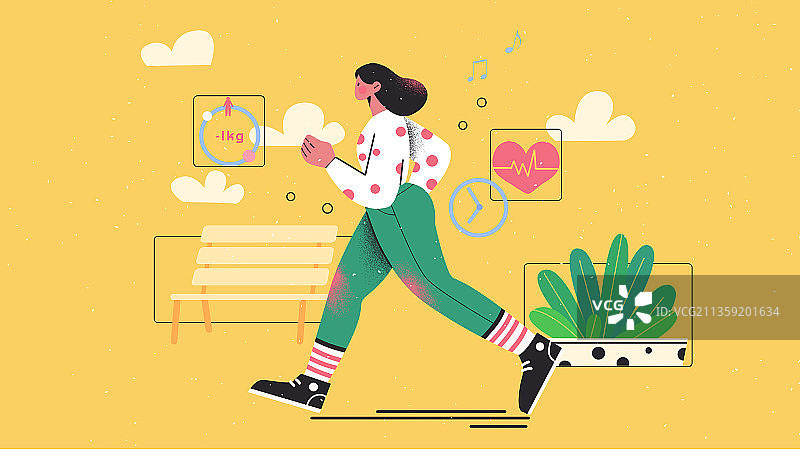 扁平插画健身跑步女图片素材