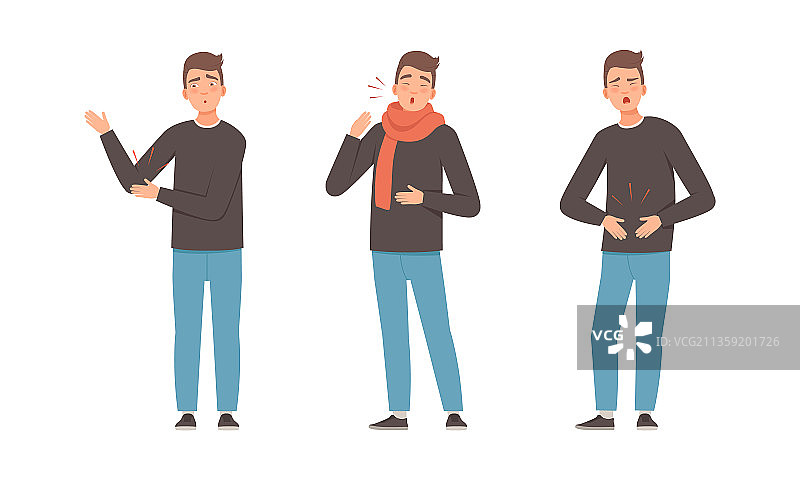 感到不同疼痛的年轻男人图片素材