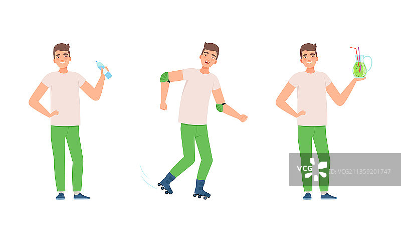 穿绿色裤子踩着旱冰鞋的乐观男人图片素材
