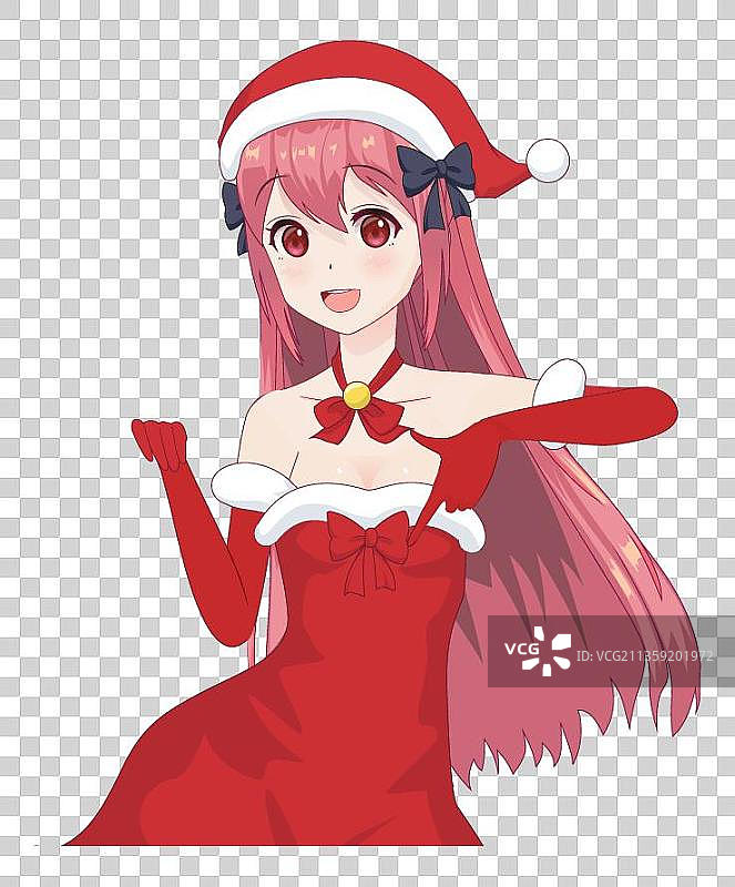 卡通穿着圣诞服的少女图片素材