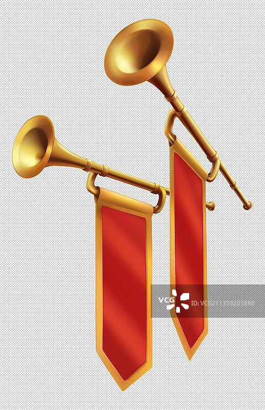 卡通两个金黄色唢呐元素图片素材