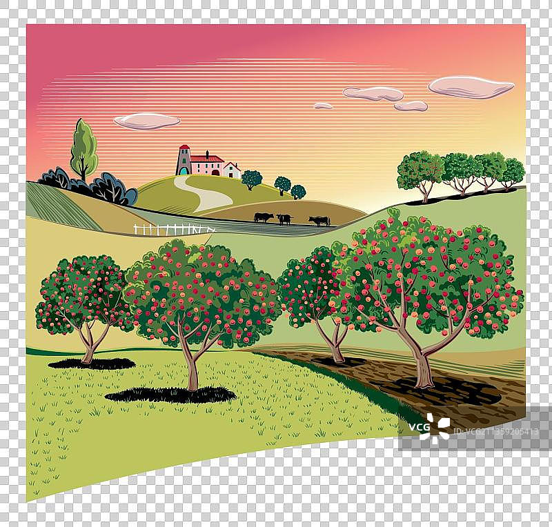 卡通农田里果树元素图片素材