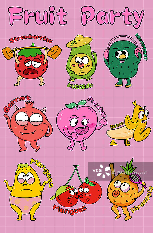 线性插画 水果拟人化图片素材