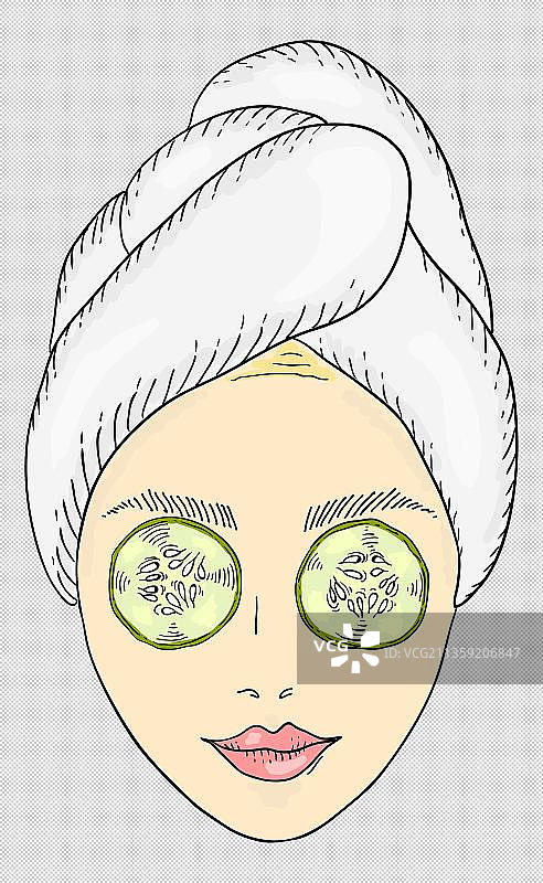 卡通用黄瓜敷眼睛的女人元素图片素材
