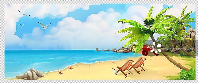 卡通海边中的靠椅元素图片素材