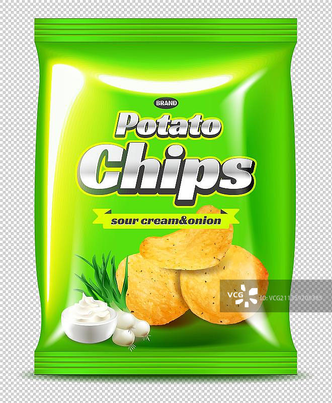 卡通绿色包装袋薯片元素图片素材