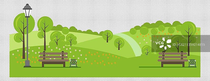 卡通公园里面的长椅元素图片素材