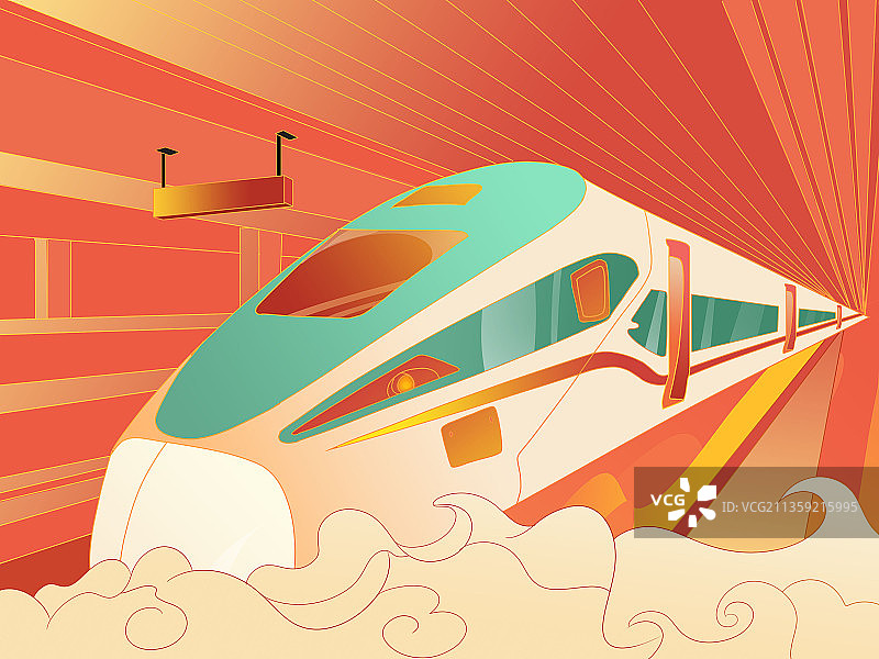 国风插画喜庆虎年春节春运列车动车交通工具出行回家图片素材