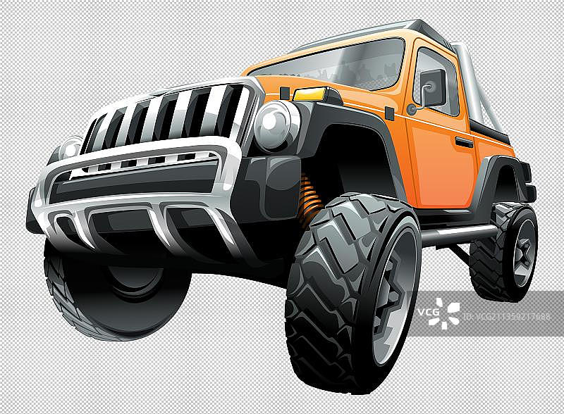 卡通一辆橘色的越野车元素图片素材