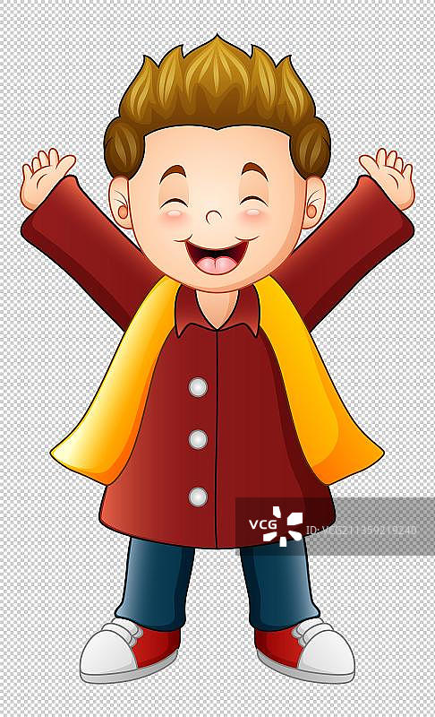卡通举着手欢呼的男孩图片素材